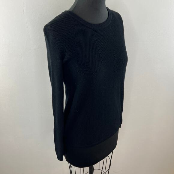 VINCE Black Ribbed Knit Crewneck Side Zip Pullover Sweater V263576024 Women XS - Picture 3 of 8